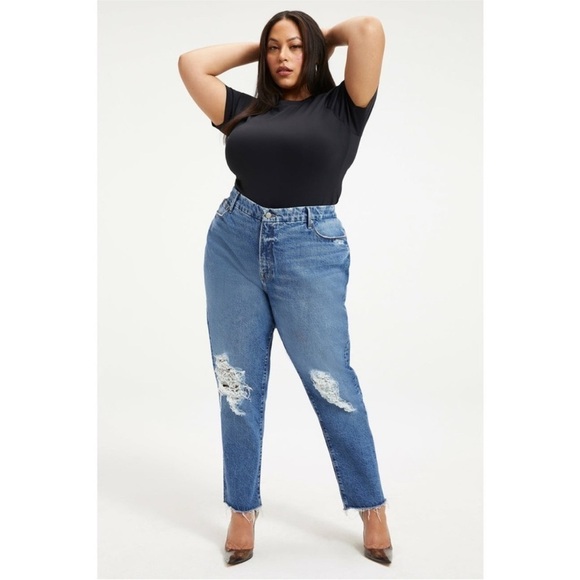 NWT Good American The Weekender High Rise Girlfriend Straight Distressed Jeans - Picture 1 of 11